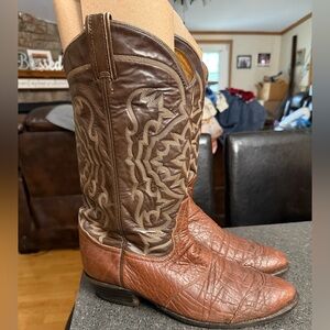 Vintage Tony Lama Chocolate Elephant Brown leather western Cowboy boots size 11D